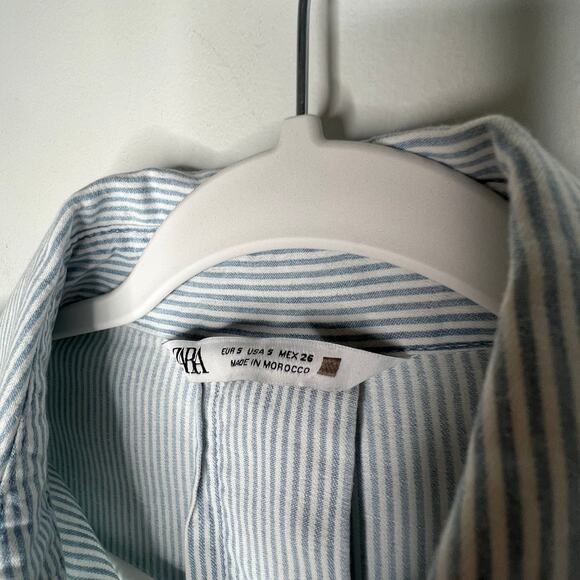 Zara Blue Stripe Oversized Oxford Shirt Dress Size Small - Picture 8 of 9